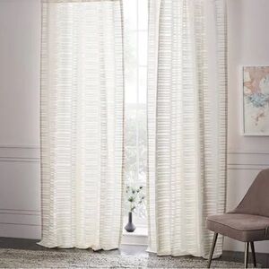 🌿 (Set of 2) West Elm Mixed Stripes Jacquard Curtain Panel – 48x96 — Cream